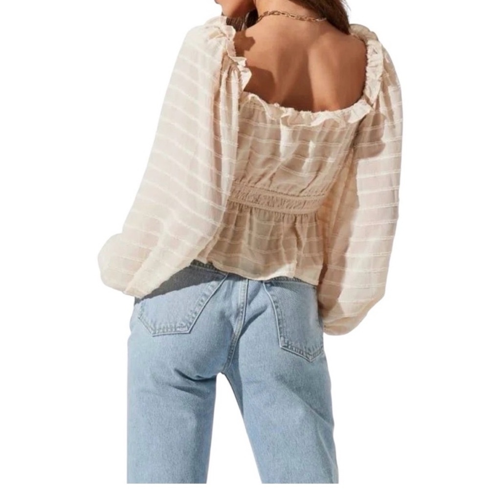 Astr Cream Striped Ruffle Blouse - Picture 2 of 7